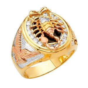 14KT Gold Tri-Color CZ Scorpion and Eagle Men's Ring